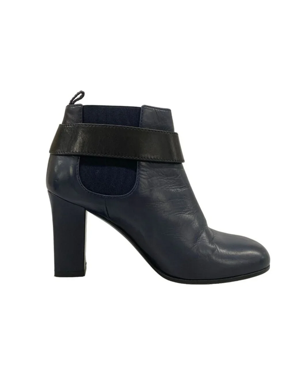 Chanel Booties 35 C Navy Black Side Gore CC Logo Leather Boot